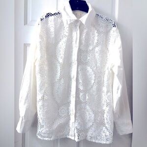Long Sleeve Button Down Front Lace Shirt